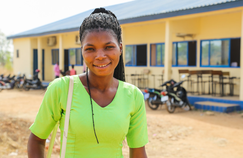 Dorcas outside her lecture hall