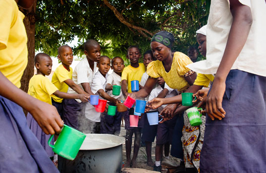 Students are served a morning meal Students are served a morning meal