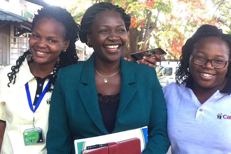 Hadija Mcheka from the Ministry of Education with CAMA Tanzania's soon-to-be first lawyer Lilian (left), and CAMA Zimbabwe's first lawyer Fiona (right)