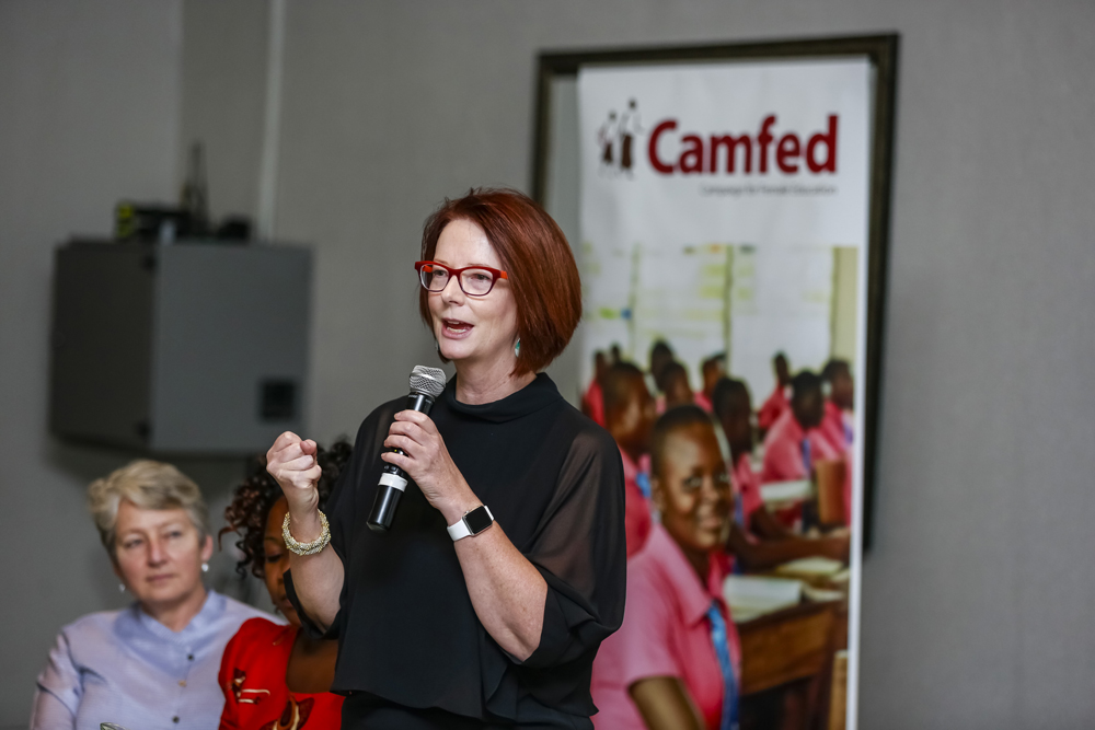 Julia Gillard speaking at Camfed’s girls’ education symposium in Johannesburg