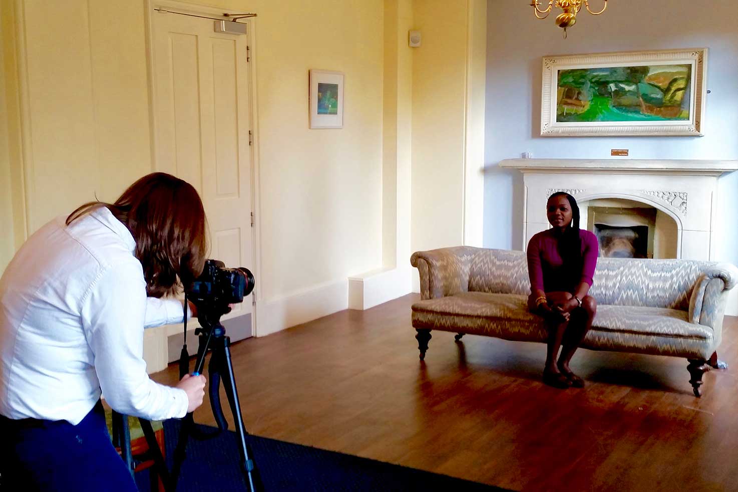 Nasikiwa Duke being interviewed in the UK