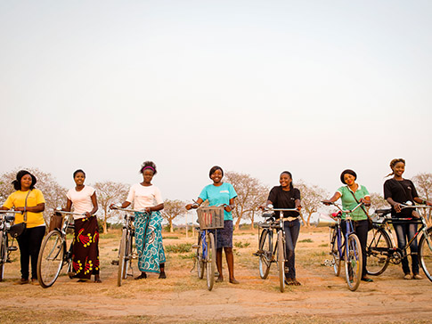 Alice (blue top) with other CAMFED Association members