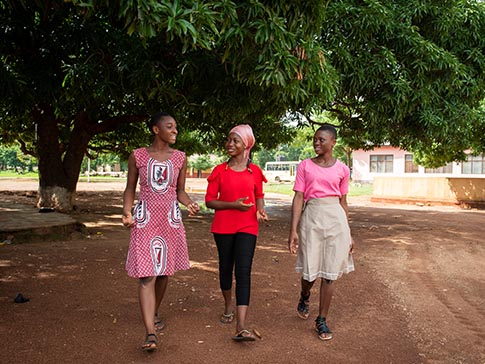 Husina walking with Issah and Belawu